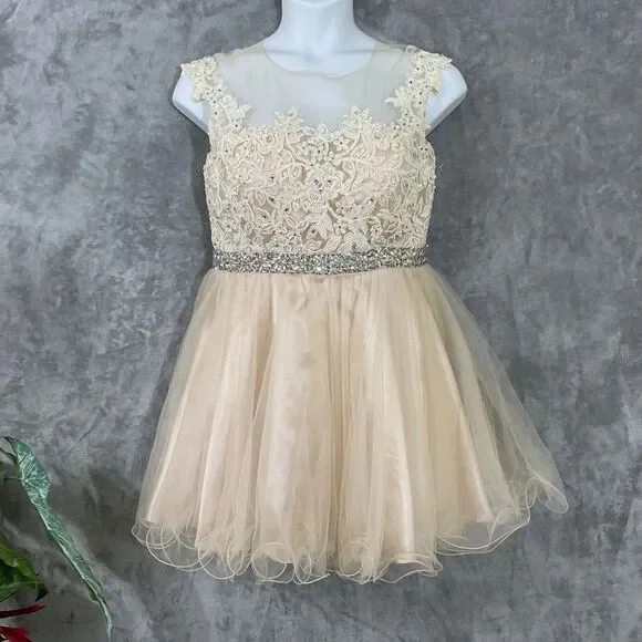 DANCING QUEEN Sequined Rhinestones short cocktail party Prom Dress XXL Ivory - Picture 2 of 10